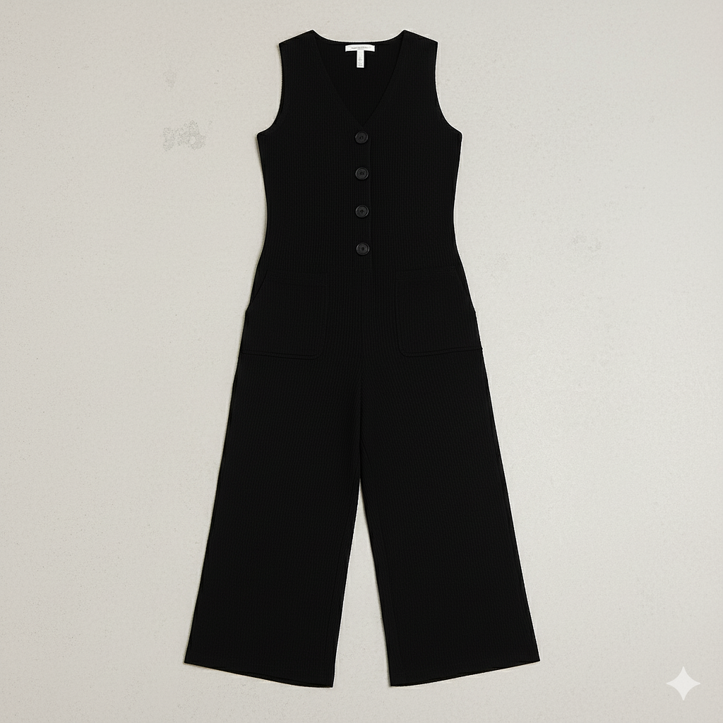 Damen Leinen Jumpsuit ärmellos | Herbst Elegant mit Knopfleiste