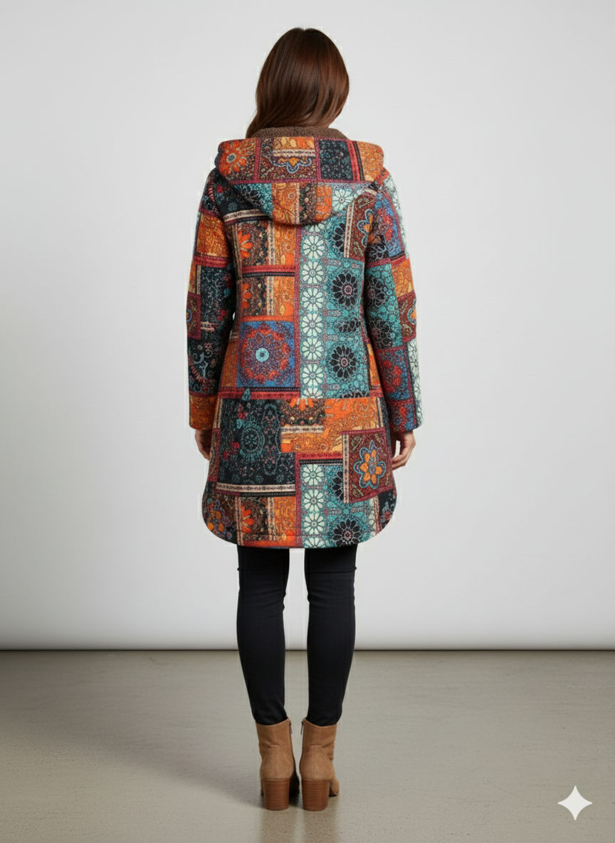 Damen Winterjacke mit Ethno Muster | Warm & Bequem | Kapuze