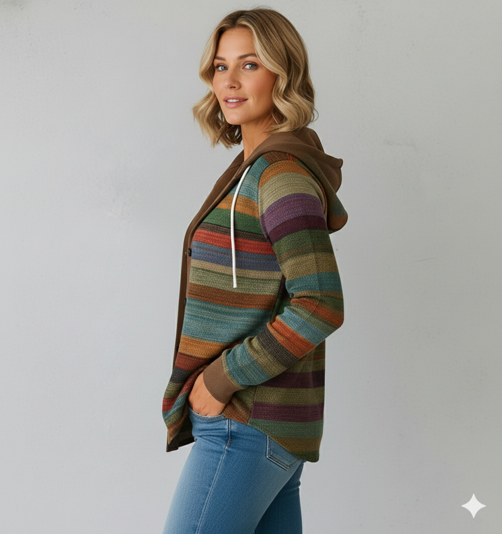 Gemusterte Damen Wolljacke mit Kapuze | Herbst & Winter | Lässig