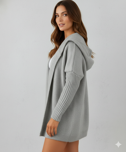 Langer Damen Strickjacke mit Kapuze | Herbst Winter