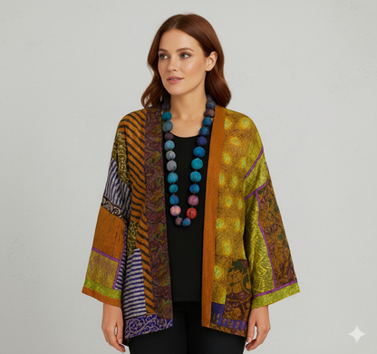 Weit geschnittener Damenmantel mit Ethno Muster | Boho Stil