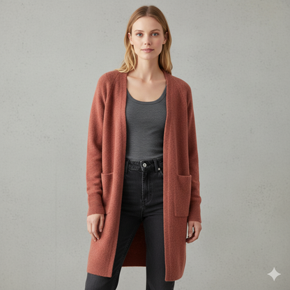 Langer Damen Strickjacke mit Taschen | Herbst & Winter | Elegant