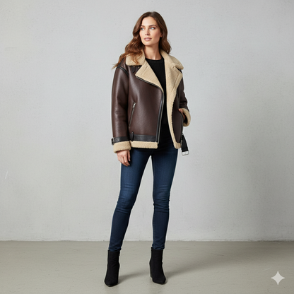 Damen Jacke mit Kunstfellkragen | Biker Style & Warm | Winter