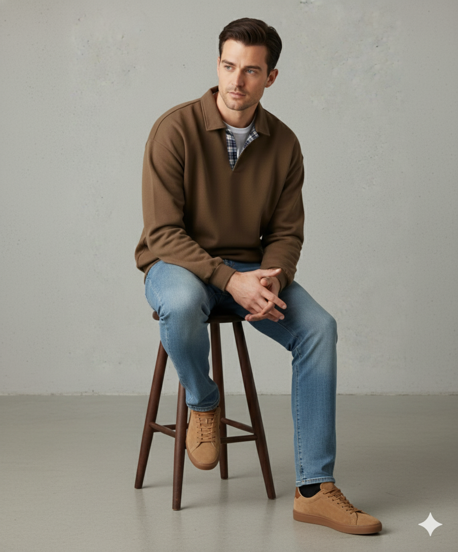 Lässiger Herrenpullover mit Reverskragen | Bequem | Freizeit