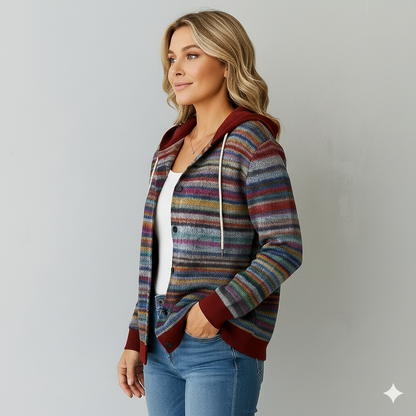 Gemusterte Damen Wolljacke mit Kapuze | Herbst & Winter | Lässig