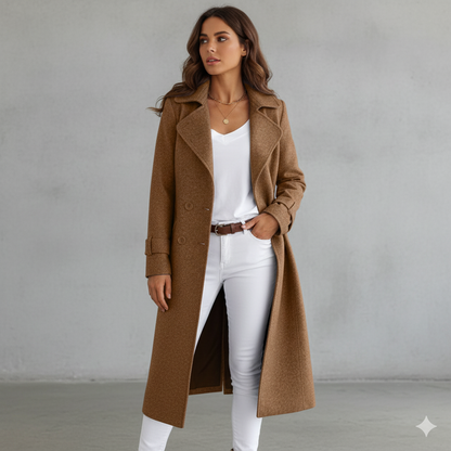 Damen Wollmantel mit Reverskragen | Elegant & Mittellang | Herbst/Winter