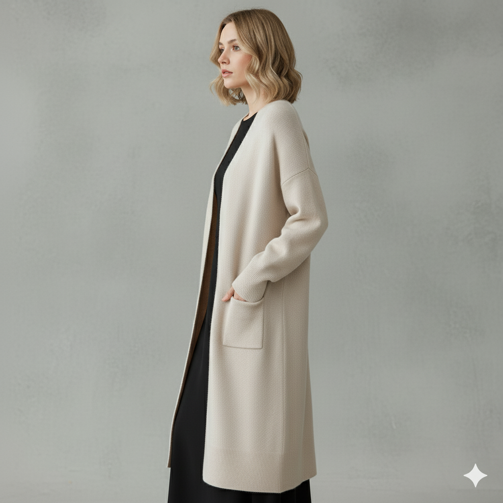 Langer Damen Strickjacke mit Taschen | Herbst & Winter | Elegant