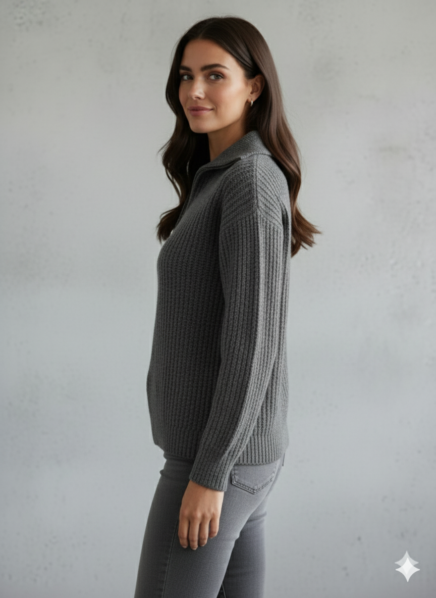 Kuscheliger Damen Strickpullover mit Reißverschluss | Winter