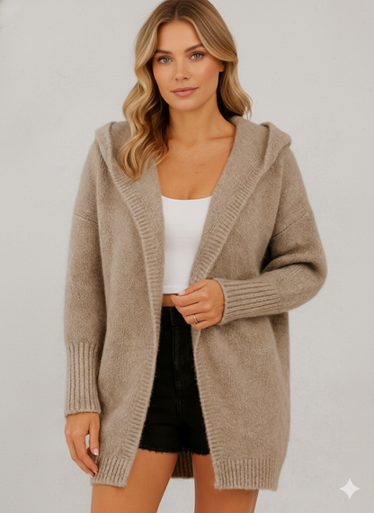 Langer Damen Strickjacke mit Kapuze | Herbst Winter
