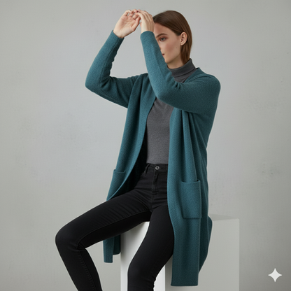 Langer Damen Strickjacke mit Taschen | Herbst & Winter | Elegant