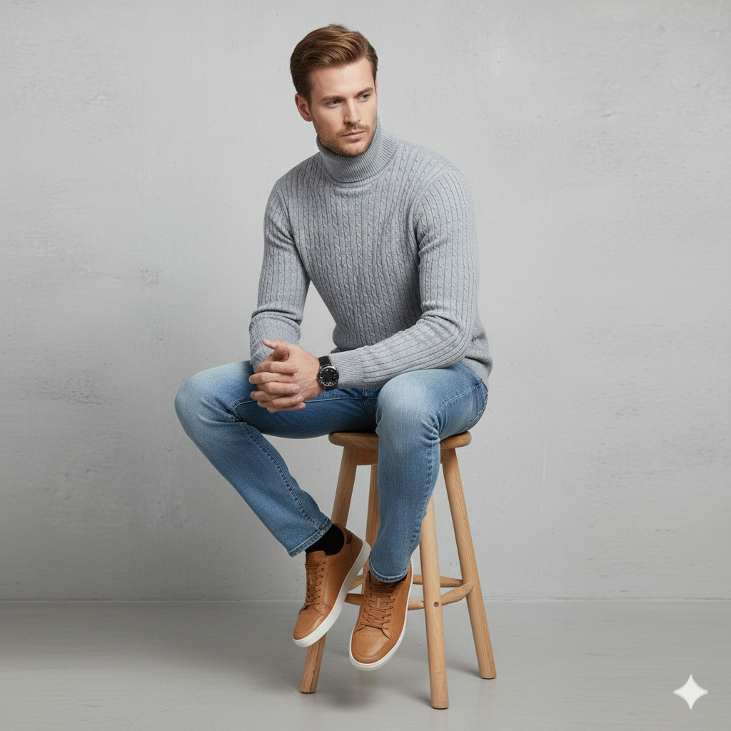 Herren Strickpullover mit Rollkragen | Slim Fit | Winter