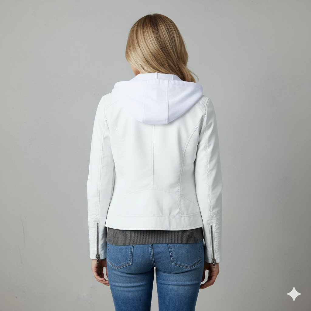 Damen Lederjacke mit Kapuze | Modern & Abnehmbar | Übergang