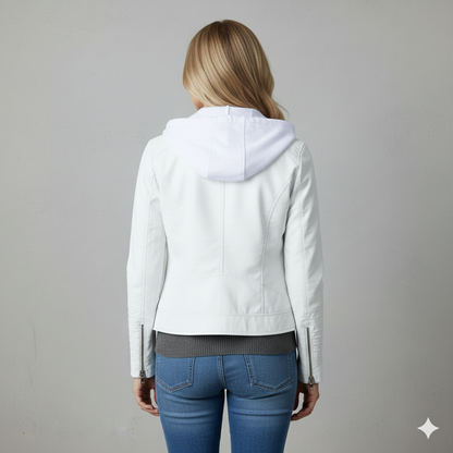Damen Lederjacke mit Kapuze | Modern & Abnehmbar | Übergang