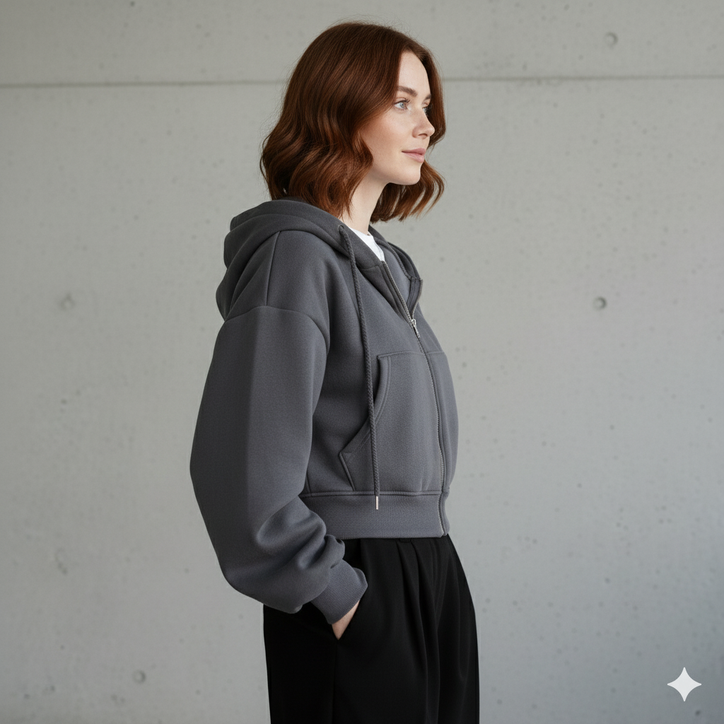 Kurz geschnittener Damen Hoodie mit Reißverschluss