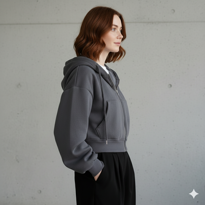 Kurz geschnittener Damen Hoodie mit Reißverschluss