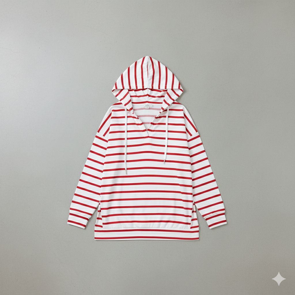 Gestreifter Damen Hoodie mit V Ausschnitt