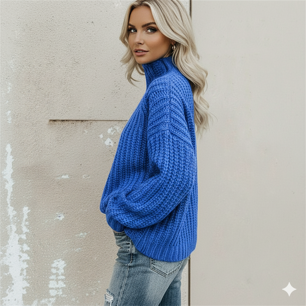 Damen Strickpullover mit Zopfmuster | Warm & Hochgeschlossen | Winter