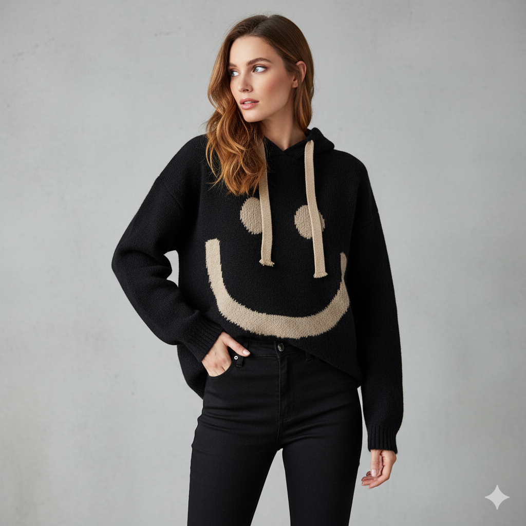 Damen Hoodie mit Smiley Print