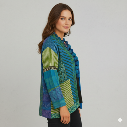 Weit geschnittener Damenmantel mit Ethno Muster | Boho Stil