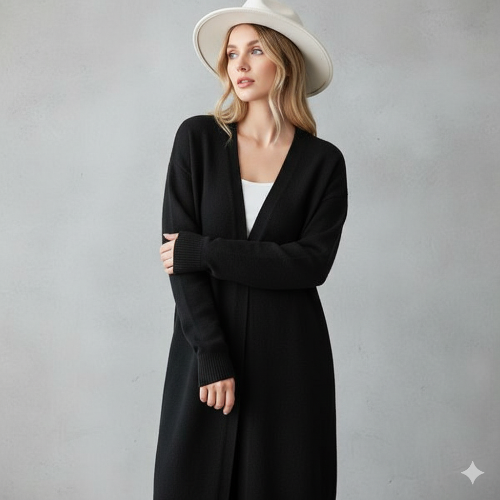 Langer Damen Strickjacke mit Taschen | Herbst & Winter | Elegant