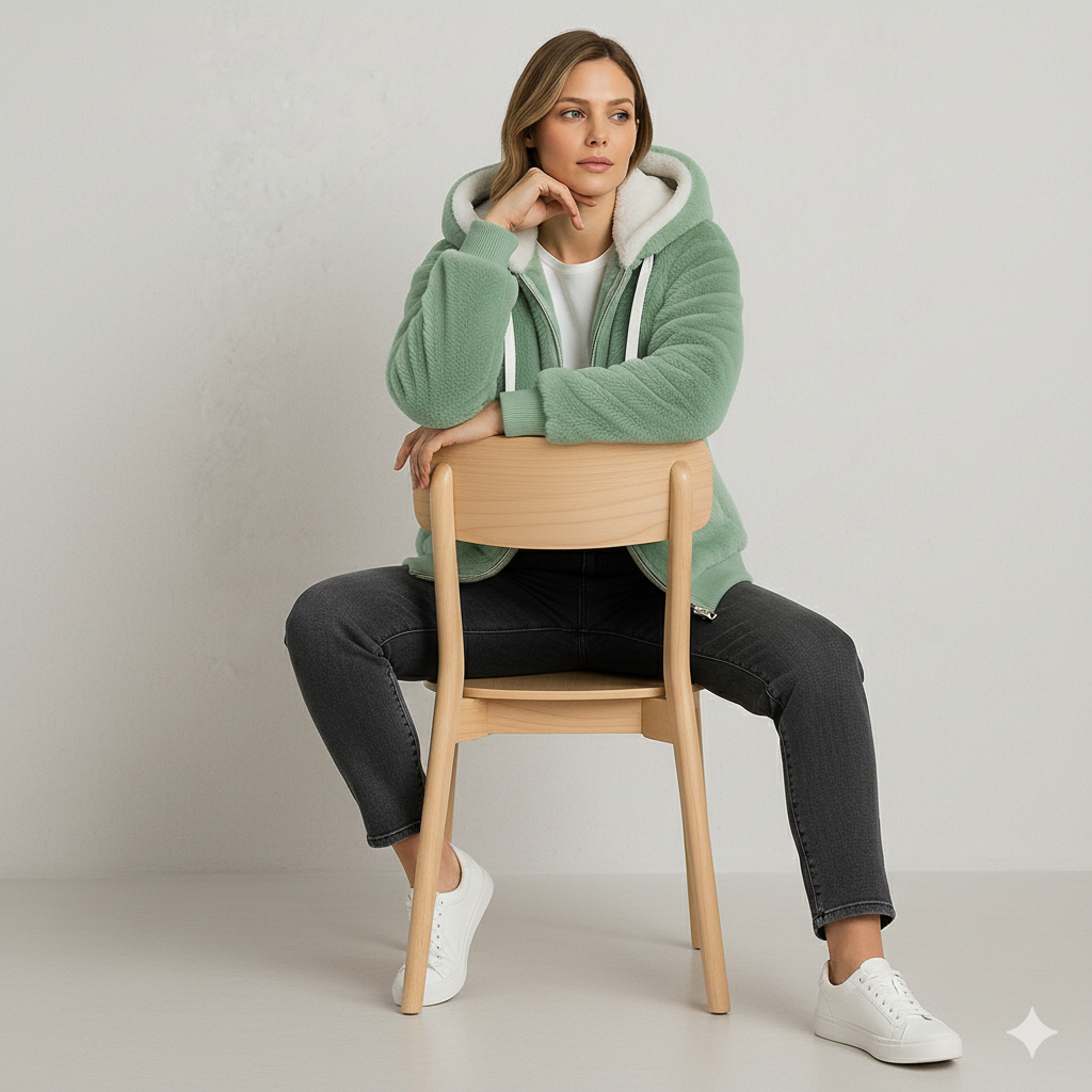 Kuschelige Damen Plüschjacke mit Kapuze und Reißverschluss | Winter
