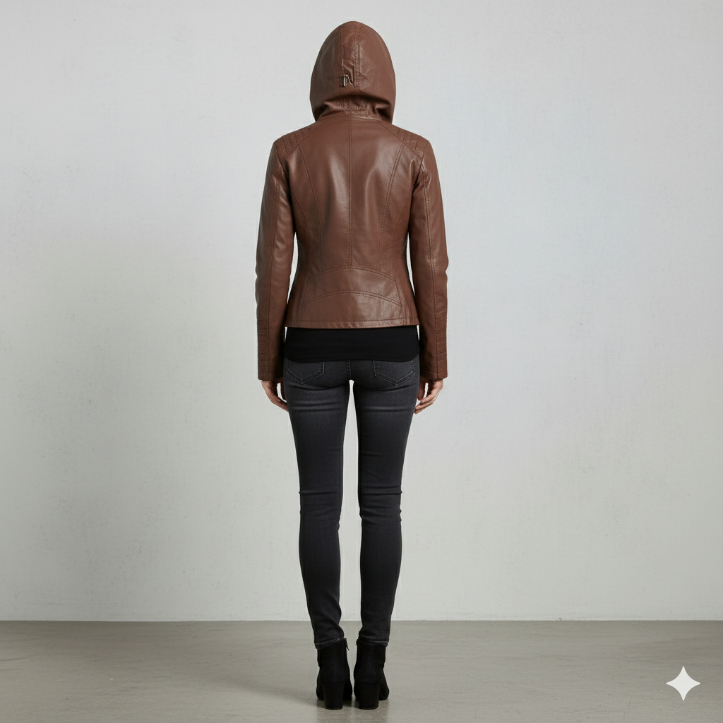 Damen Lederjacke mit Kapuze | Modern & Abnehmbar | Übergang