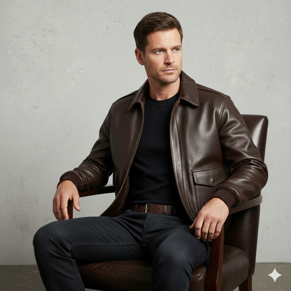 Herren Lederjacke im Retro Air Force Stil | Warm mit Fellkragen
