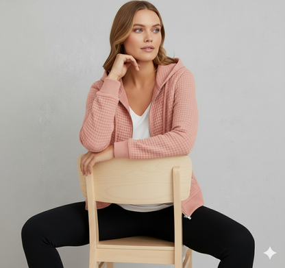 Leichter Damen Kapuzen Strickjacke mit Reißverschluss | Übergang