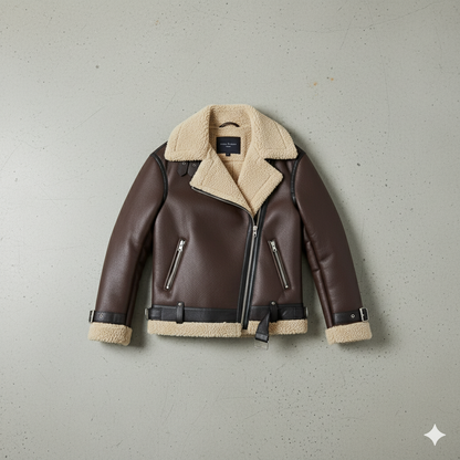 Damen Jacke mit Kunstfellkragen | Biker Style & Warm | Winter