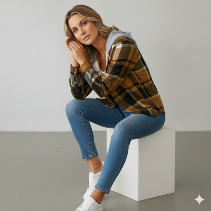 Gemusterte Damen Wolljacke mit Kapuze | Herbst & Winter | Lässig