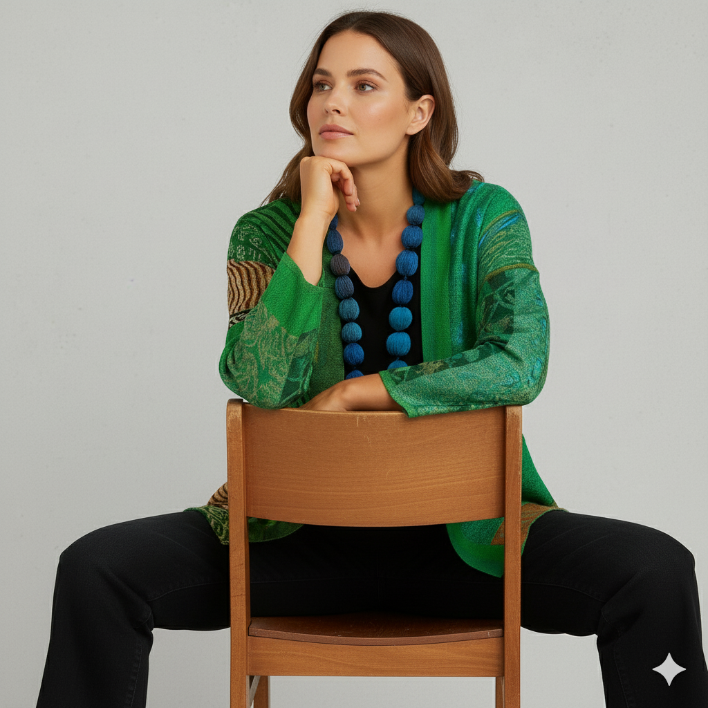 Weit geschnittener Damenmantel mit Ethno Muster | Boho Stil