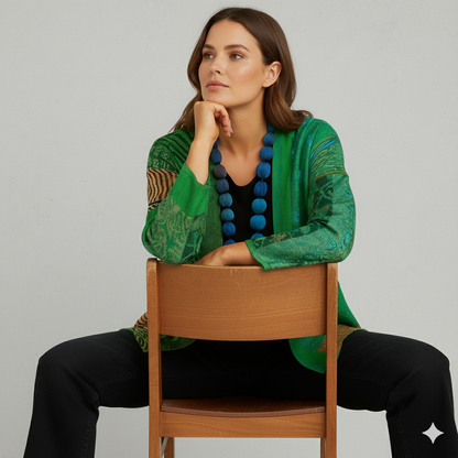 Weit geschnittener Damenmantel mit Ethno Muster | Boho Stil