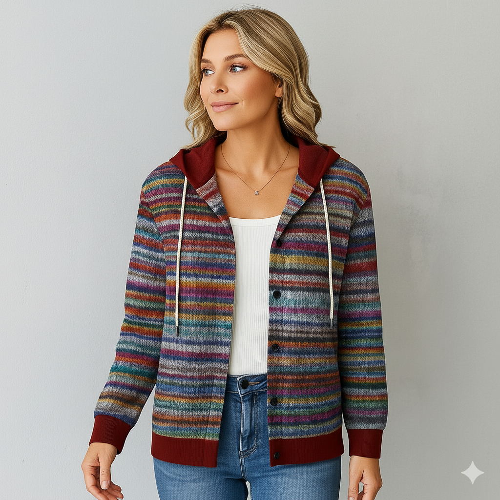Gemusterte Damen Wolljacke mit Kapuze | Herbst & Winter | Lässig