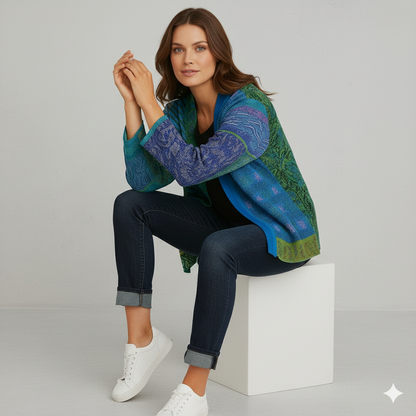 Weit geschnittener Damenmantel mit Ethno Muster | Boho Stil