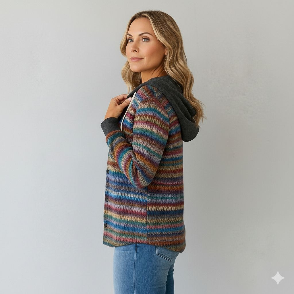 Gemusterte Damen Wolljacke mit Kapuze | Herbst & Winter | Lässig
