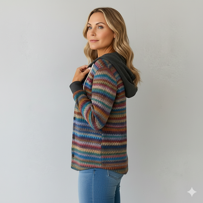 Gemusterte Damen Wolljacke mit Kapuze | Herbst & Winter | Lässig