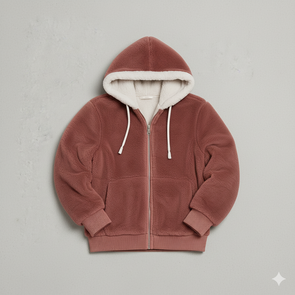 Kuschelige Damen Plüschjacke mit Kapuze und Reißverschluss | Winter