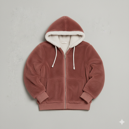 Kuschelige Damen Plüschjacke mit Kapuze und Reißverschluss | Winter