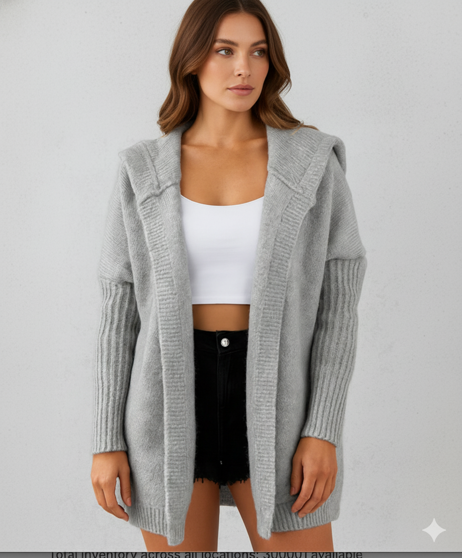 Langer Damen Strickjacke mit Kapuze | Herbst Winter