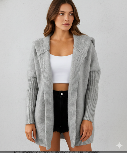 Langer Damen Strickjacke mit Kapuze | Herbst Winter