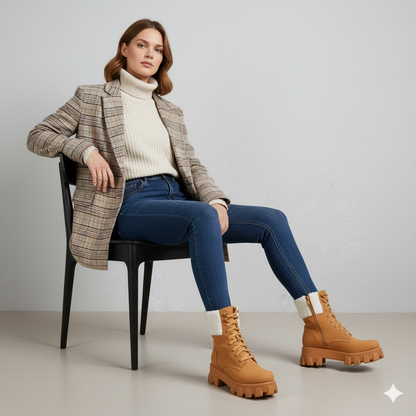 Damen Winter Schnürstiefel mit Fellfutter | Vegan & Rutschfest