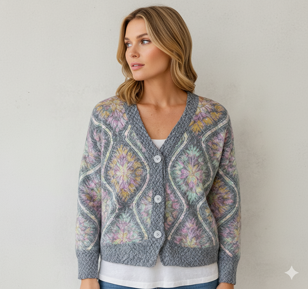 Damen Strickjacke mit abstraktem Print | Herbst/Winter | Stylisch