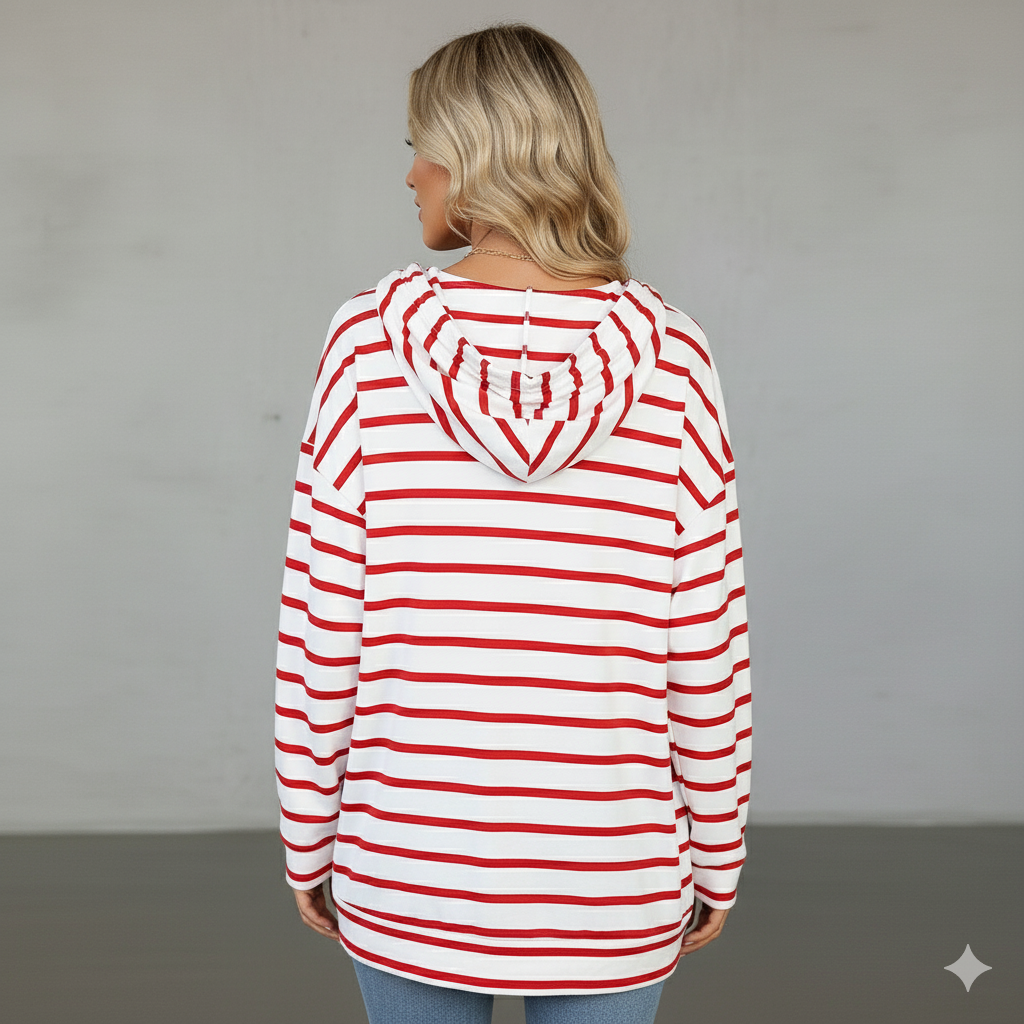 Gestreifter Damen Hoodie mit V Ausschnitt