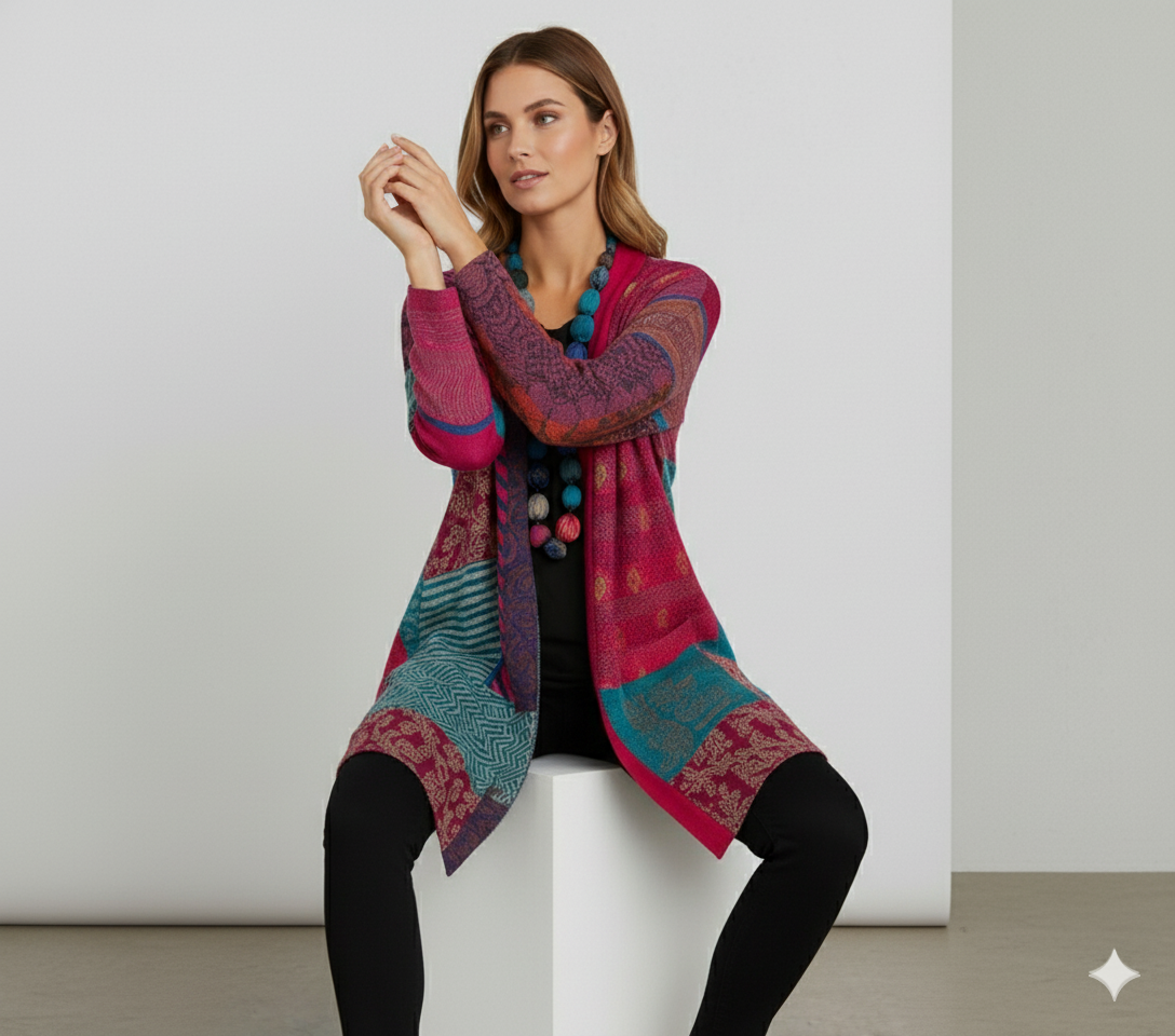 Weit geschnittener Damenmantel mit Ethno Muster | Boho Stil