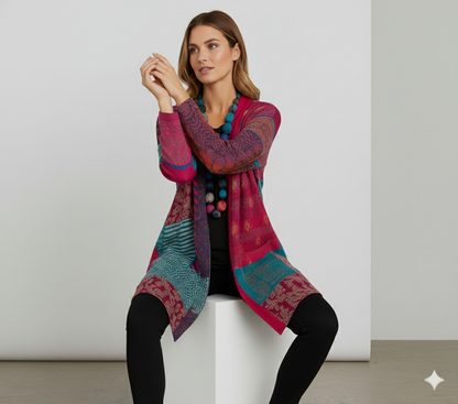 Weit geschnittener Damenmantel mit Ethno Muster | Boho Stil