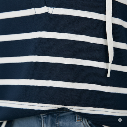 Gestreifter Damen Hoodie mit V Ausschnitt