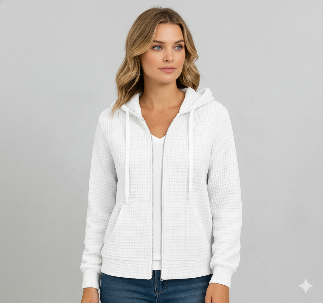 Leichter Damen Kapuzen Strickjacke mit Reißverschluss | Übergang
