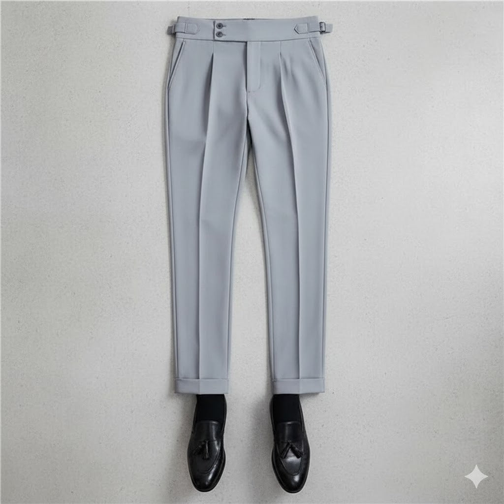 Herren Bundfaltenhose elegant | Moderner Slim Fit mit Doppelverschluss