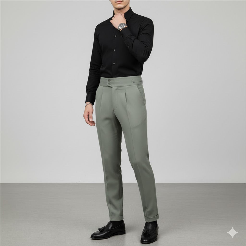 Herren Bundfaltenhose elegant | Moderner Slim Fit mit Doppelverschluss