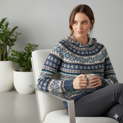 Gemusterter Damen Hoodie Pullover mit Kapuze | Winter